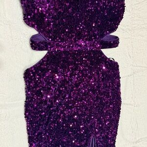Purple Sequin Cutout Dress